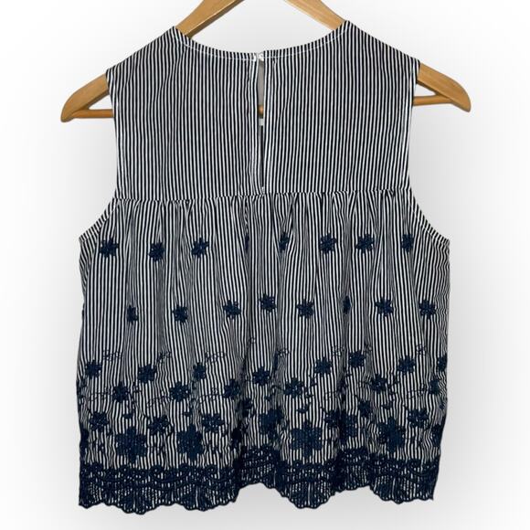 English Factory Women's Blue & White Striped Cotton Embroidered Blouse Size S - Picture 2 of 13